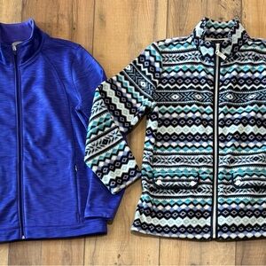 Pair of 2 Talbots Petite Medium Purple and White Patterned Fleece Zip Up Jacket